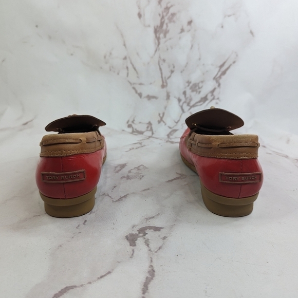 Tory Burch Loafer Women 9 39 Red Bean Boot Wellie Slip On Shoe Leather Rain Boat - Picture 4 of 16